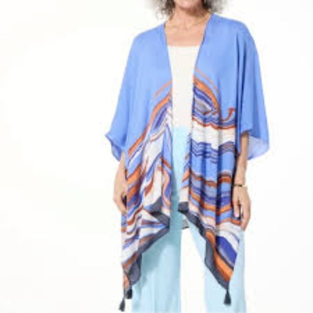 Vince Camuto Wave Striped Open Front Kimono Size OS